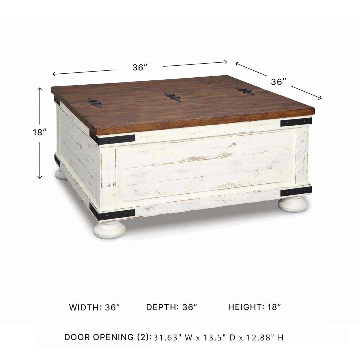 Wystfield Cocktail Table with Storage White/Brown - Signature Design by Ashley: Rectangular Lift-Top, Distressed Two-Tone Finish