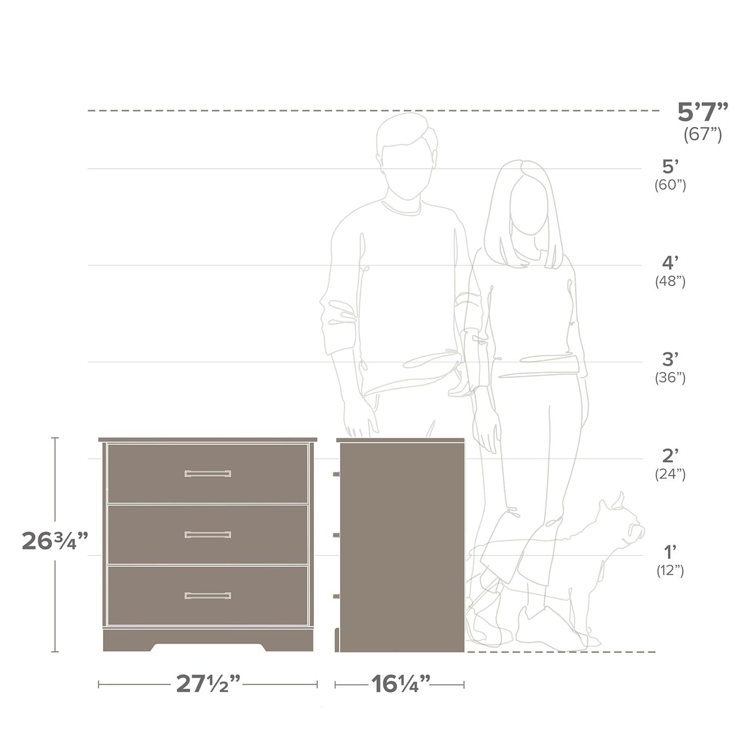 Prepac Rustic Ridge Farmhouse Bedside Nightstand with 3 Drawers Brown