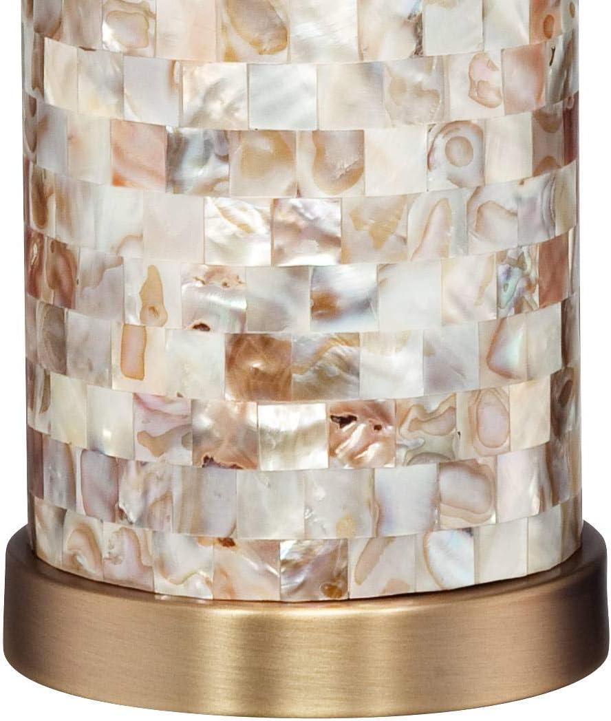 360 Lighting Margaret Coastal Accent Table Lamp 23" High Mother of Pearl Tile Cylinder Cream Linen Drum Shade for Bedroom Living Room Bedside Office