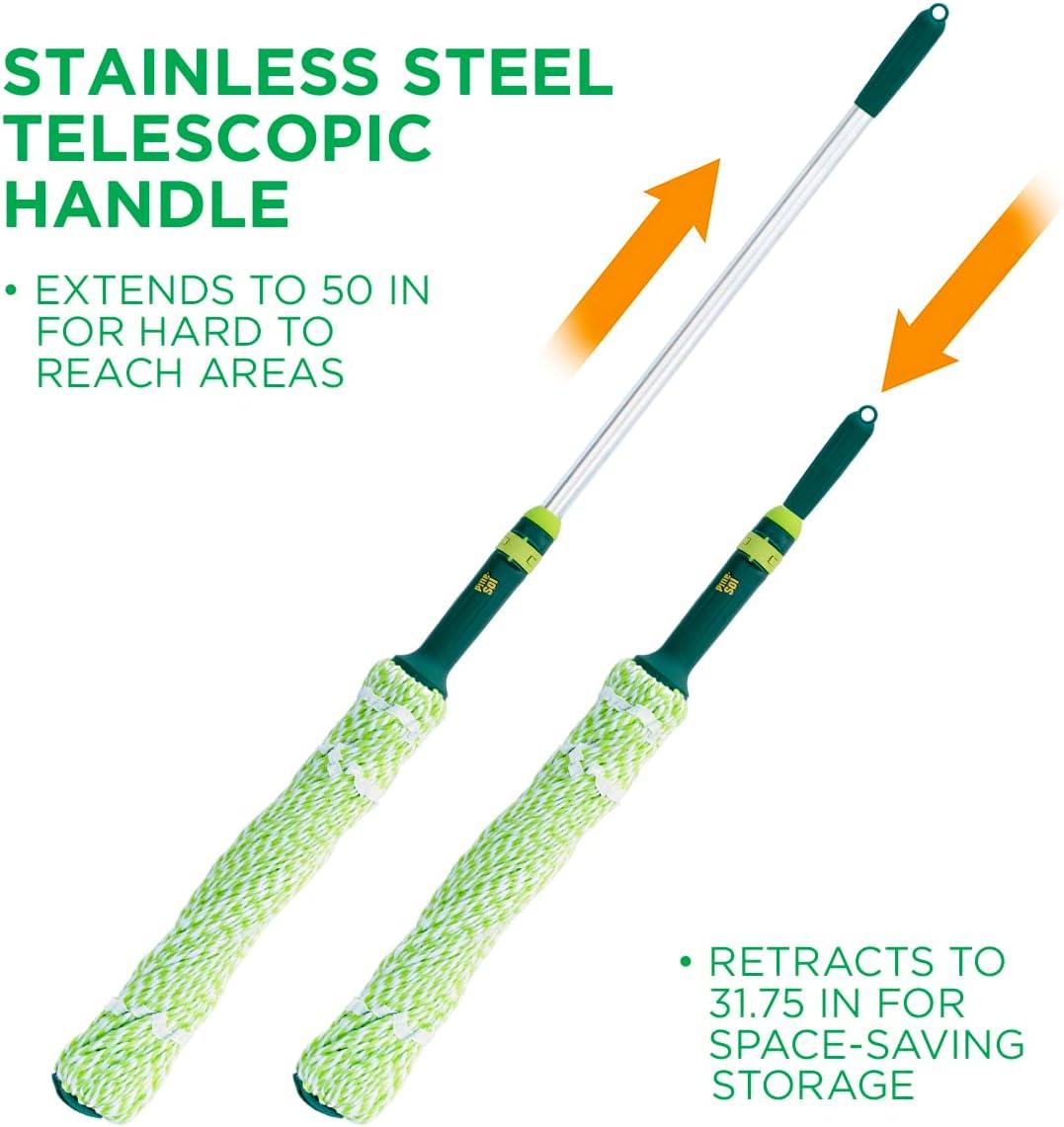 Pine-Sol Microfiber Twist with Telescopic Adjustable Perfect Hardwood, Laminate, Tiles | Extendable Stainless Steelandle, Easy 17.7 Inch, Green