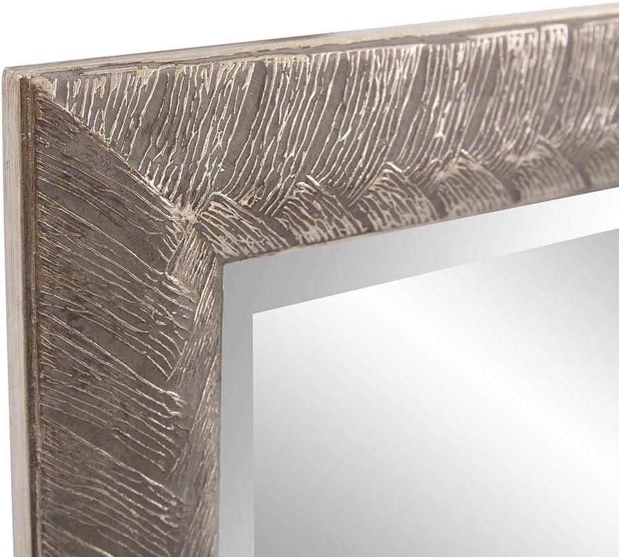 Transitional Braided Wood Frame Rectangular Mirror in Textured Silver Leaf