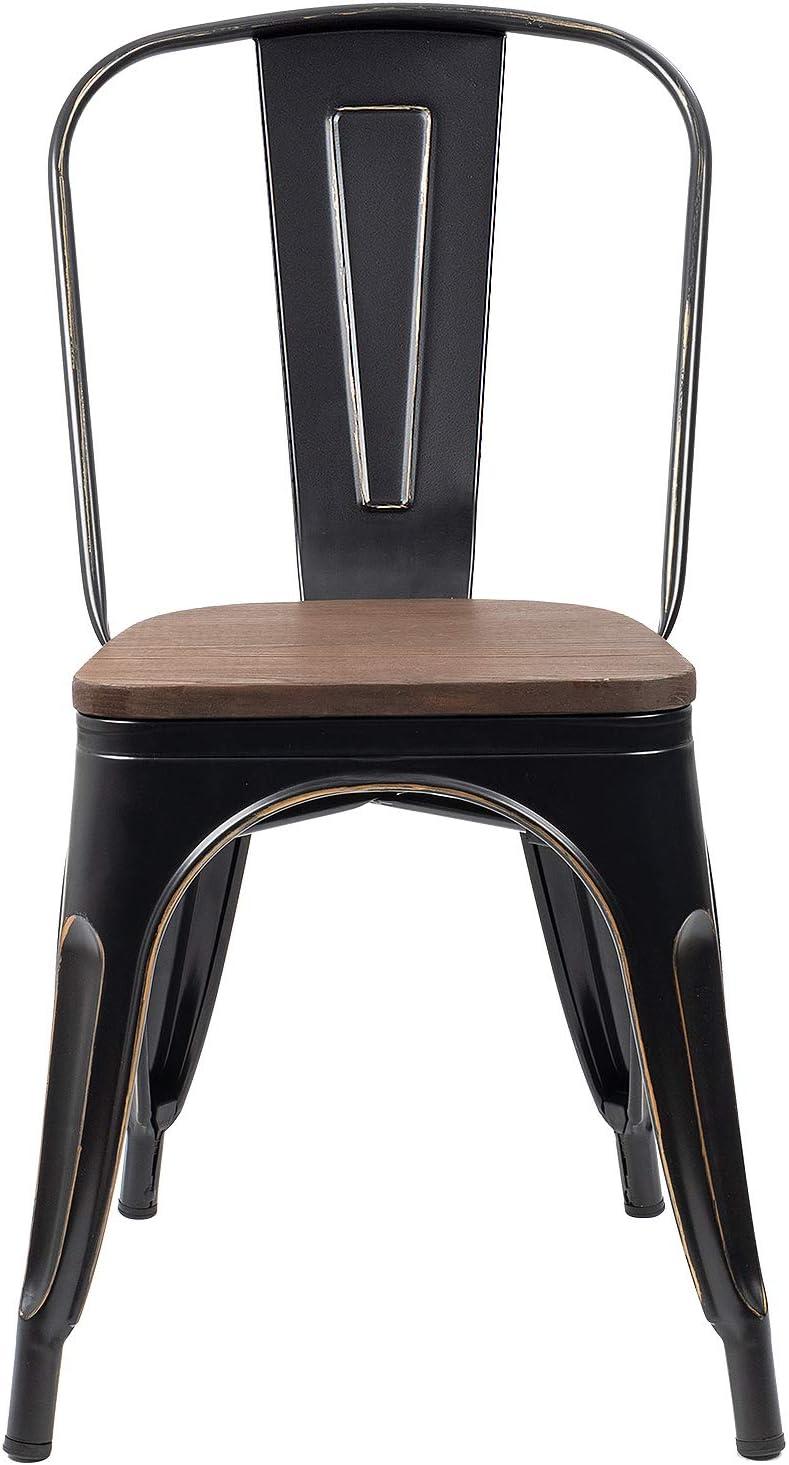 Furmax Metal Dining Chair Indoor Outdoor Use Stackable Chic Side Classic Trattoria Metal Chairs Set of 4 for Kitchen, Dining Room, Bistro and Cafe (Distressed White)