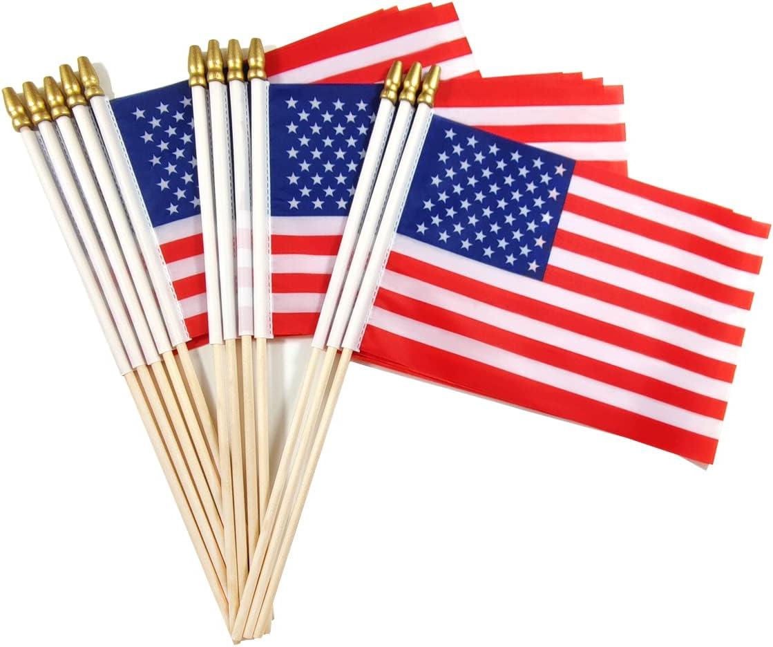 12 Pack Small American Flags Small US Flags/Mini American Flag on Stick 8x12 Inch US American Hand Held Stick Flags with Kid-Safe Spear Top, Polyester Full Color Tear-Resistant Flag