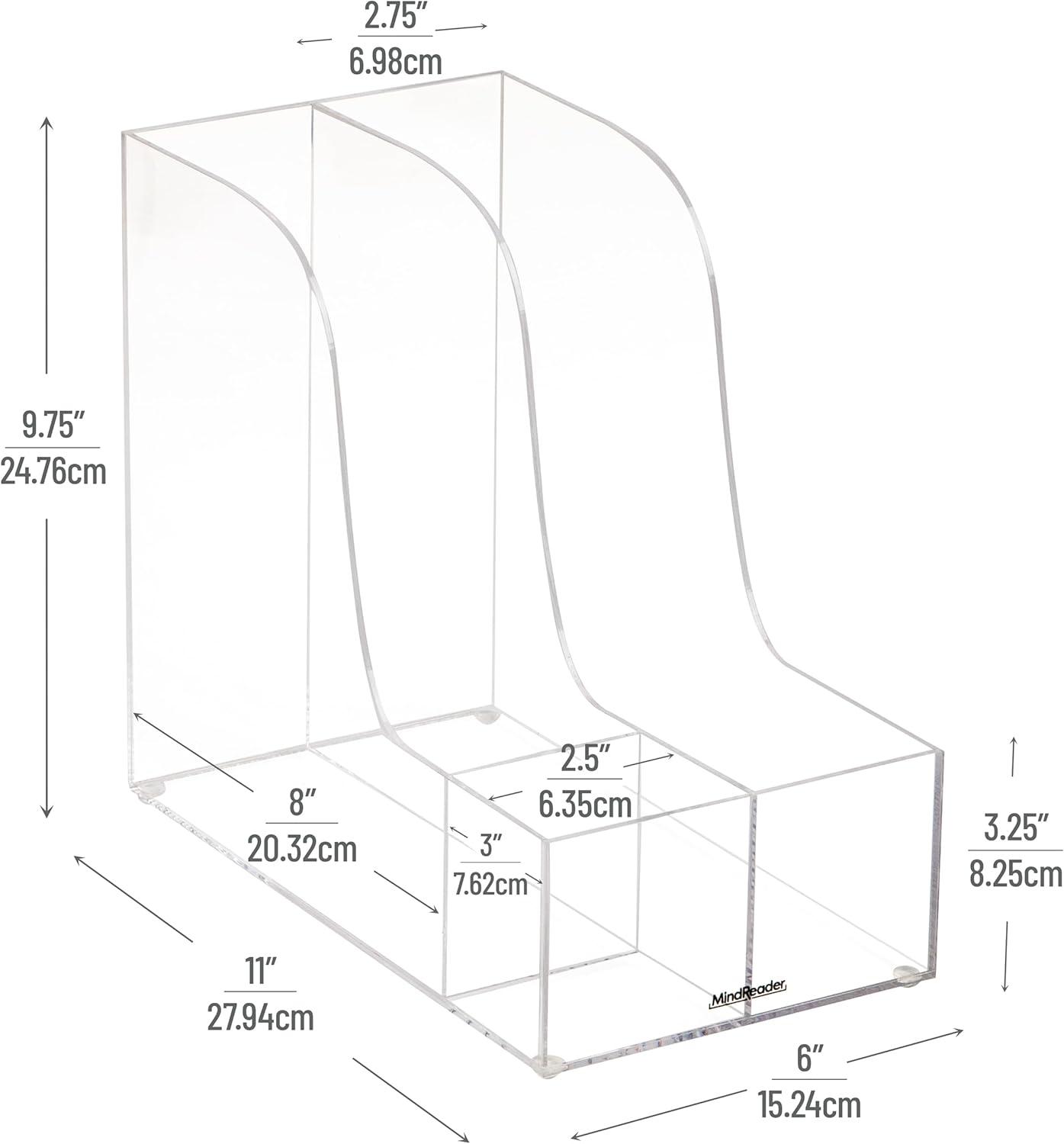 Mind Reader Vertical File Storage, Desktop Organizer, Magazine Holder, Office, Acrylic, 6"L x 11"W x 9.75"H