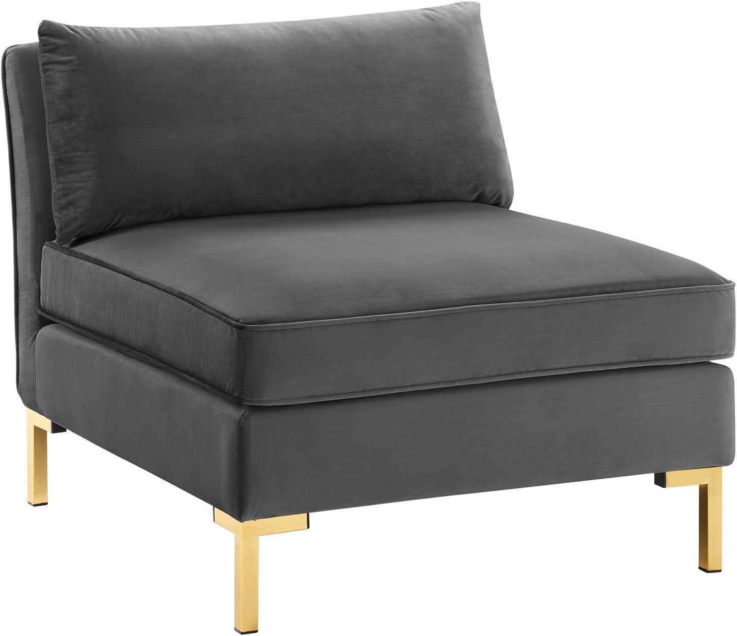 Glam Deco Gray Velvet 103" Sectional Sofa with Gold Legs