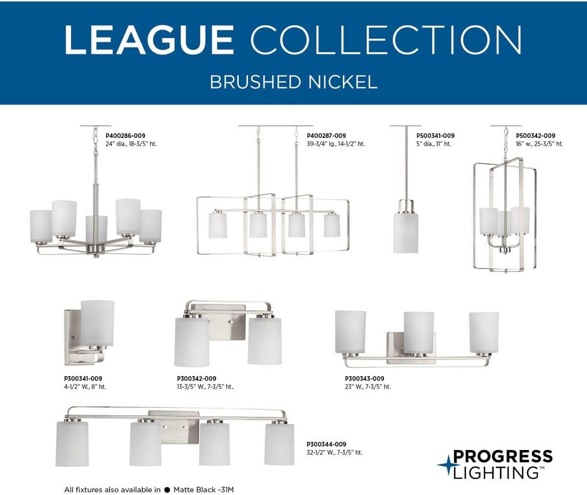 League Collection Five-Light Brushed Nickel and Etched Glass Modern Farmhouse Chandelier Light