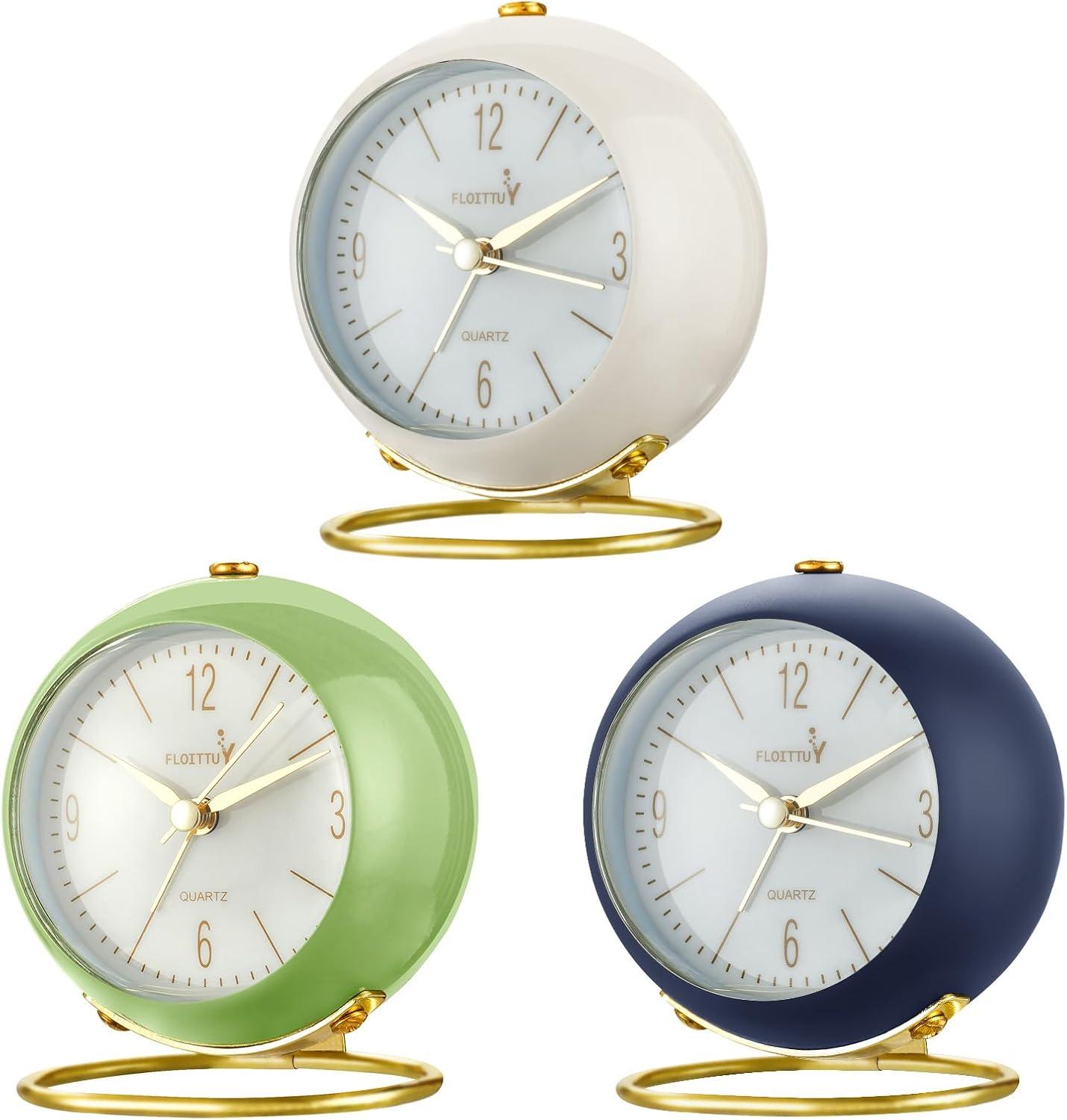 White and Gold Silent Analog Alarm Clock for Kids