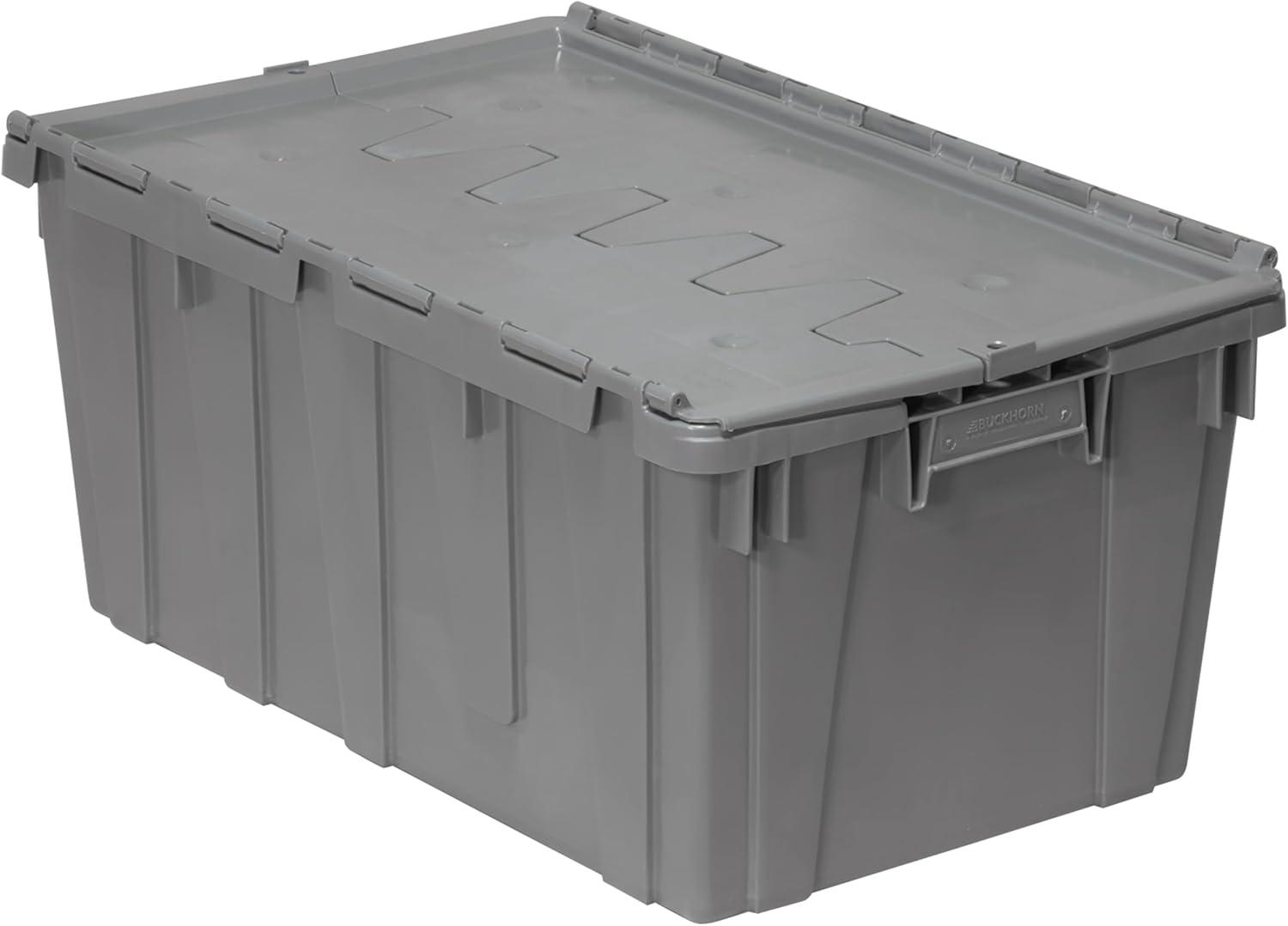 Gray Industrial Plastic Stackable Storage Tote with Lid