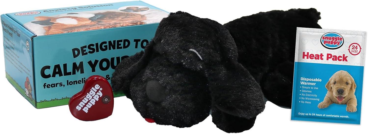Black Plush Dog Toy with Heartbeat and Heat Pack
