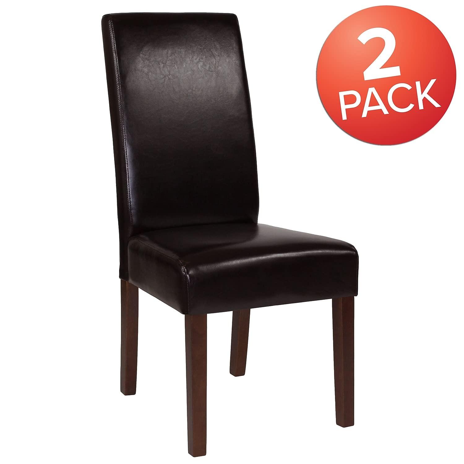 Flash Furniture Set of 2 Greenwich Series Brown LeatherSoft Upholstered Panel Back Mid-Century Parsons Dining Chairs