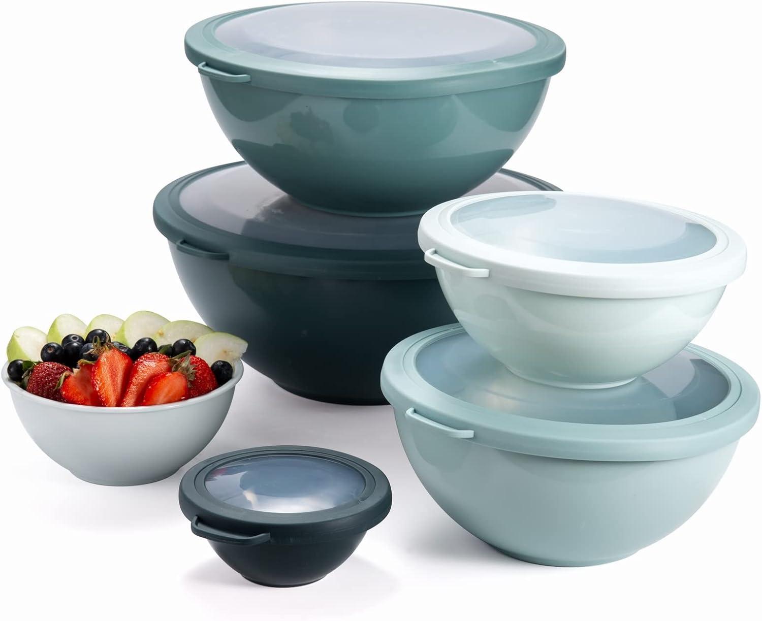 Cook with Color Mixing Bowls with TPR Lids - 12 Piece Plastic Nesting Bowls Set includes 6 Prep Bowls and 6 Lids