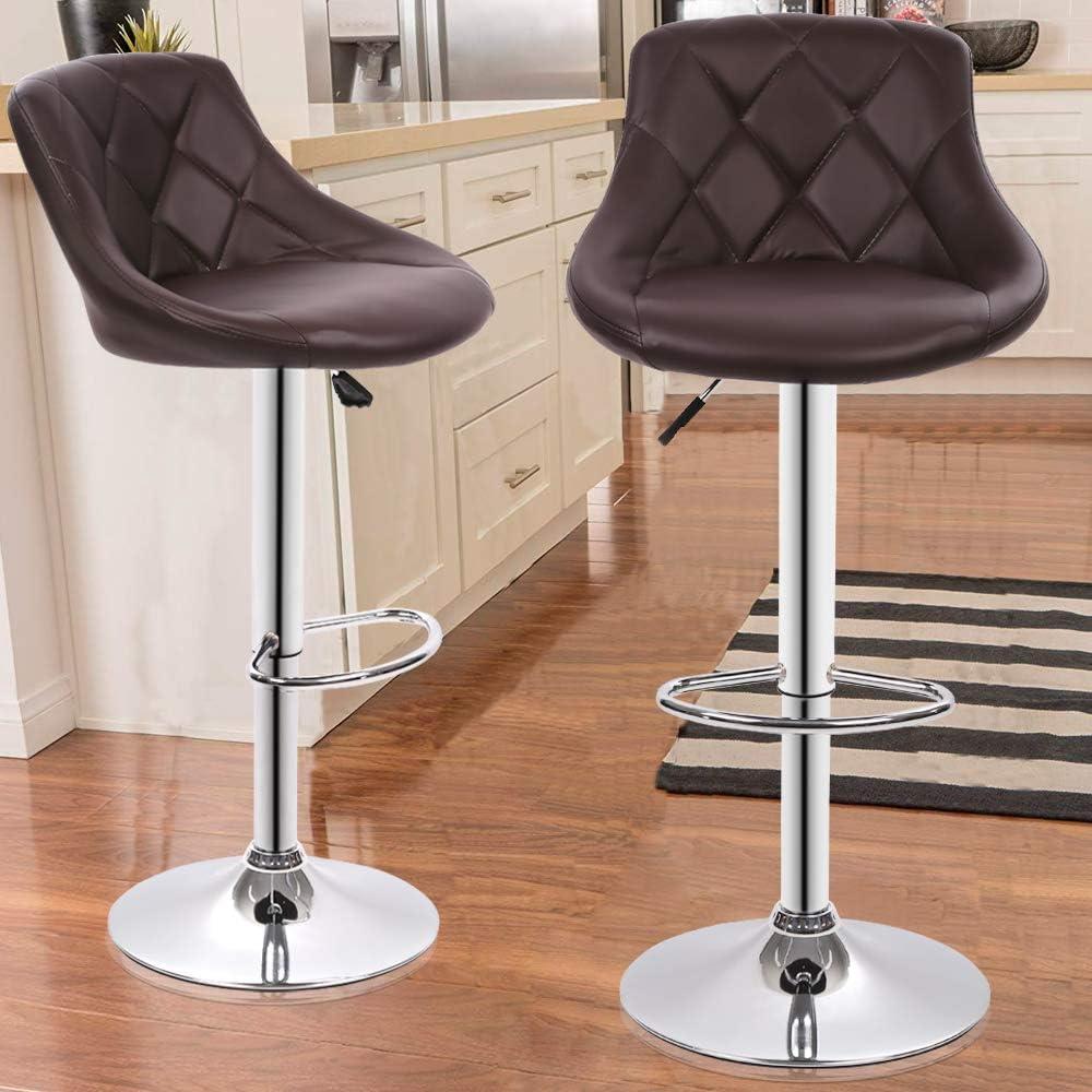 MarketLane Bar Stools Set of 2,Modern PU Leather,Armless with Backrest Swivel Bar Stools,Height Adjustable Swivel Barstool Hydraulic Island Bar Stools Armless Kitchen Counter Bar Chairs,Black