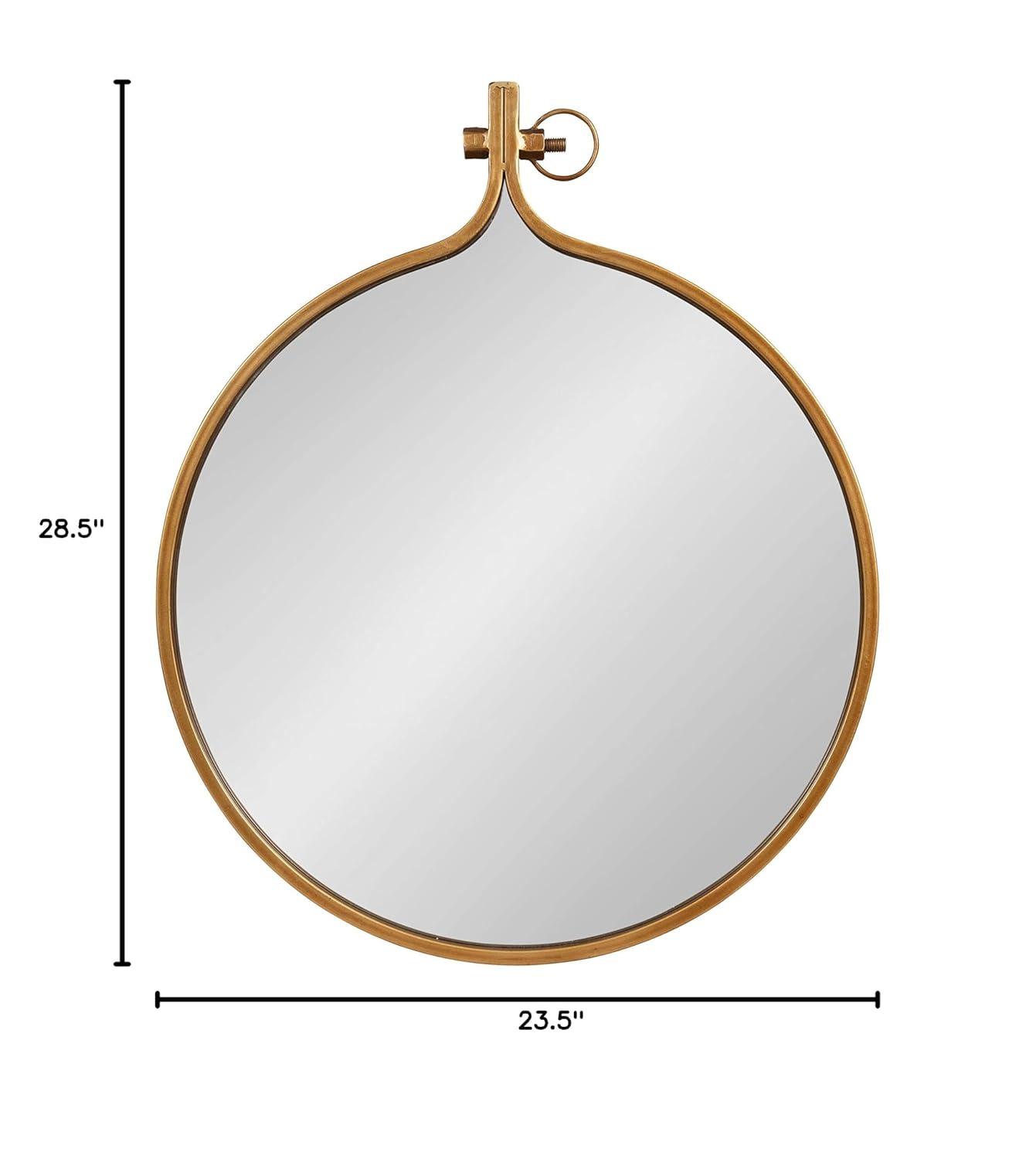 Kate and Laurel Yitro Round Industrial Modern Metal Framed Wall Mirror, 23.5x28.5, Gold