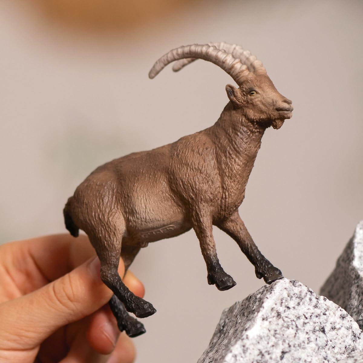 Realistic Brown and Gray Ibex Wild Animal Toy Figurine