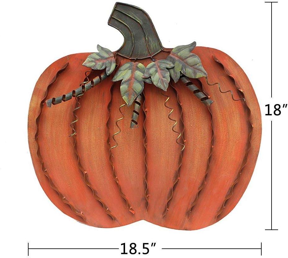 18" Orange Metal Pumpkin Decor with Leaves and Spirals