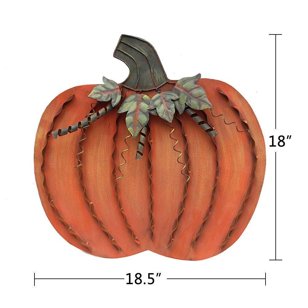 18" Orange Metal Pumpkin Decor with Leaves and Spirals