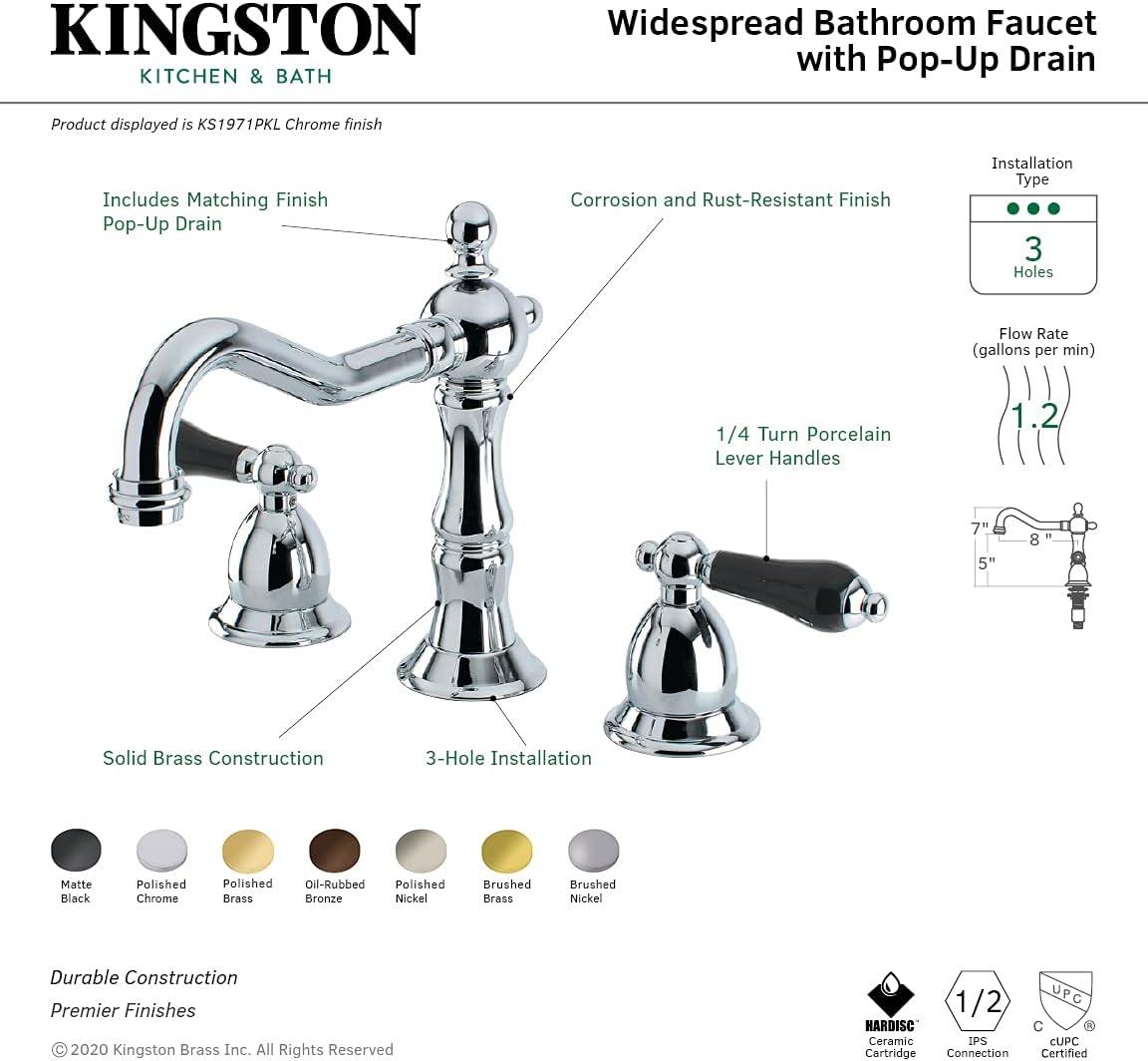 Kingston Brass Duchess Two-Handle 3-Hole Deck Mount Widespread Bathroom Faucet with Brass Pop-Up Drain