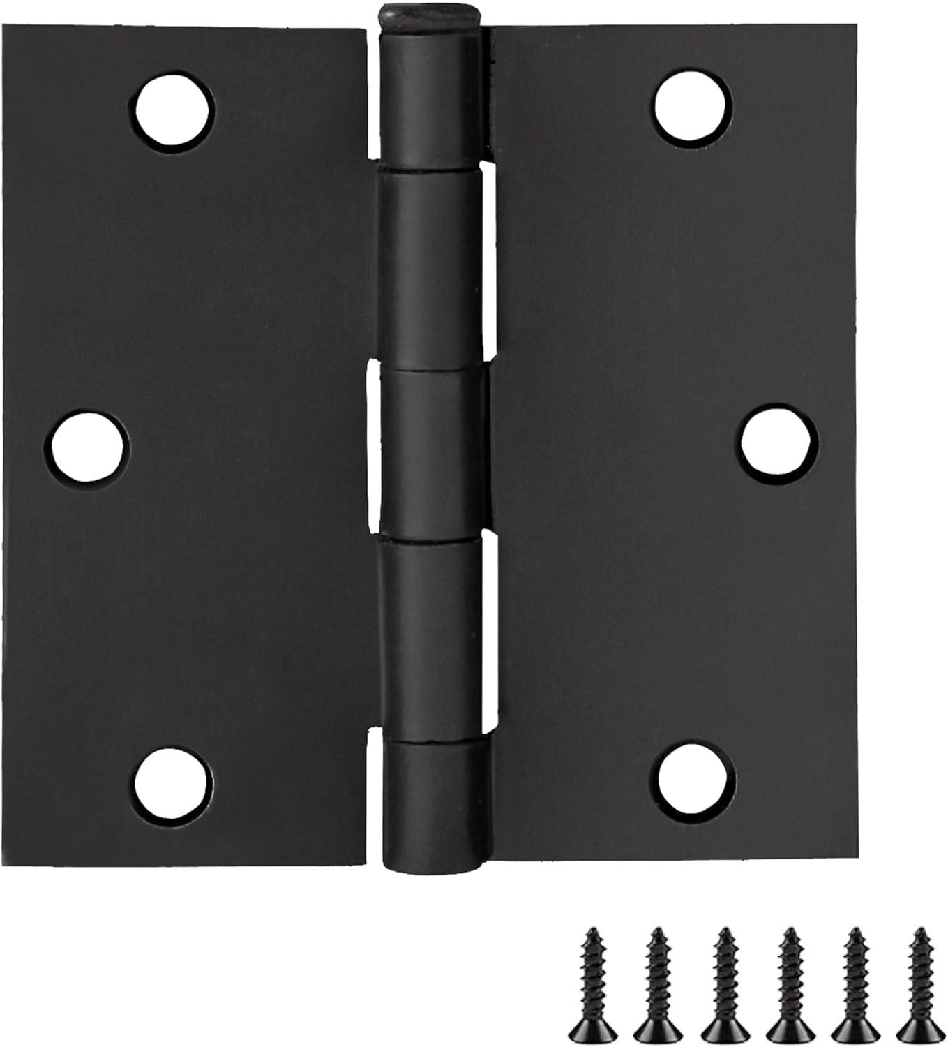 Matte Black Steel Square Corner Door Hinges 3-Pack