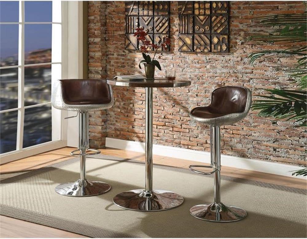 Vintage Brown Leather and Aluminum Adjustable Swivel Bar Stool