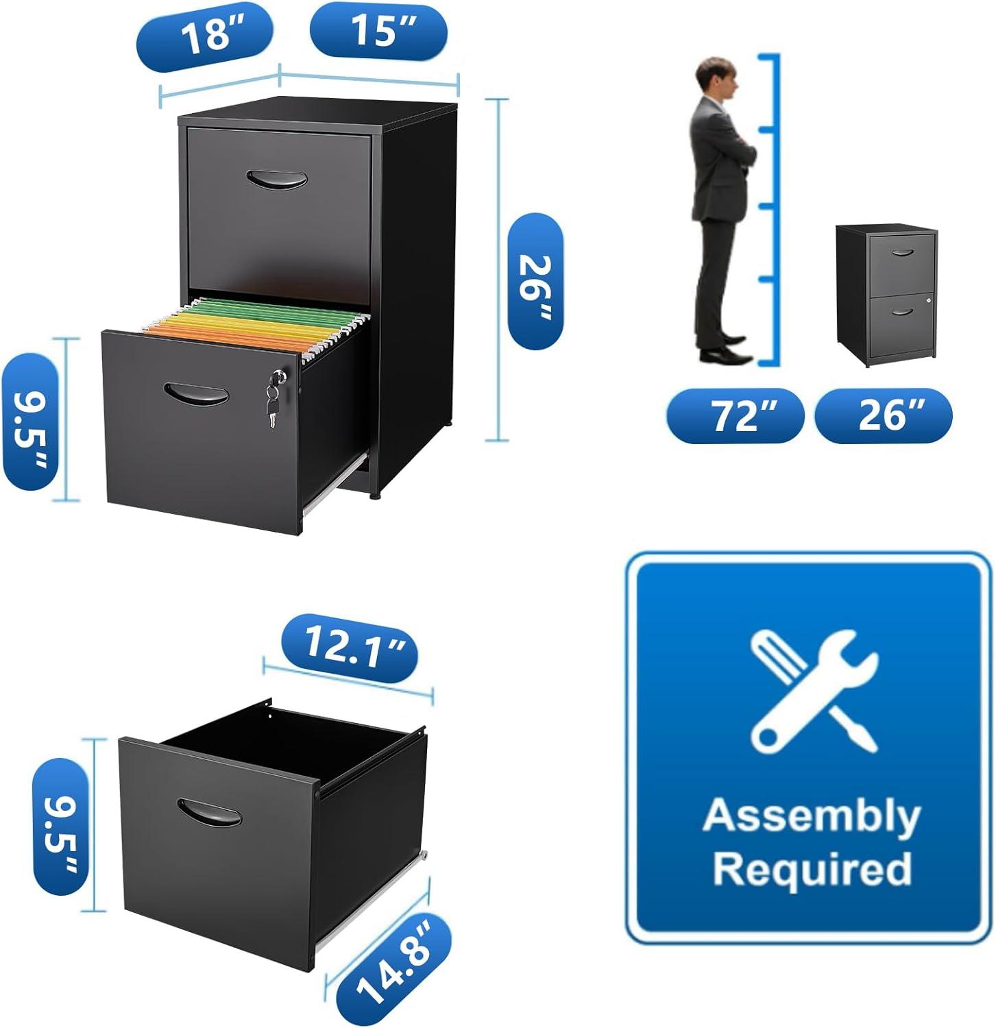 Inbox Zero 2 Drawer File Cabinet With Lock Metal Vertical File Cabinet