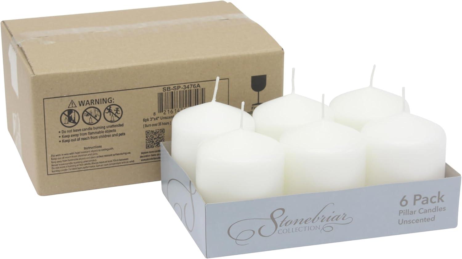 6pk Pillar Candles White - Stonebriar Collection