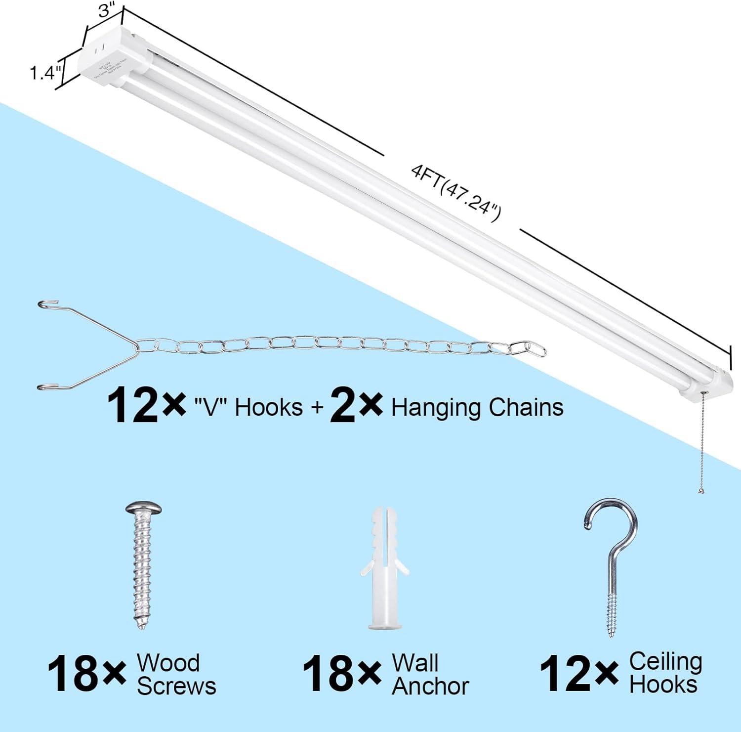 4FT Linkable LED Shop Light for Garages, 42W 4800LM 5000K Daylight White LED Shop Lights, LED Ceiling Light, with Pull Chain (ON/Off), Linear Worklight Fixture with Plug, 4 Pack