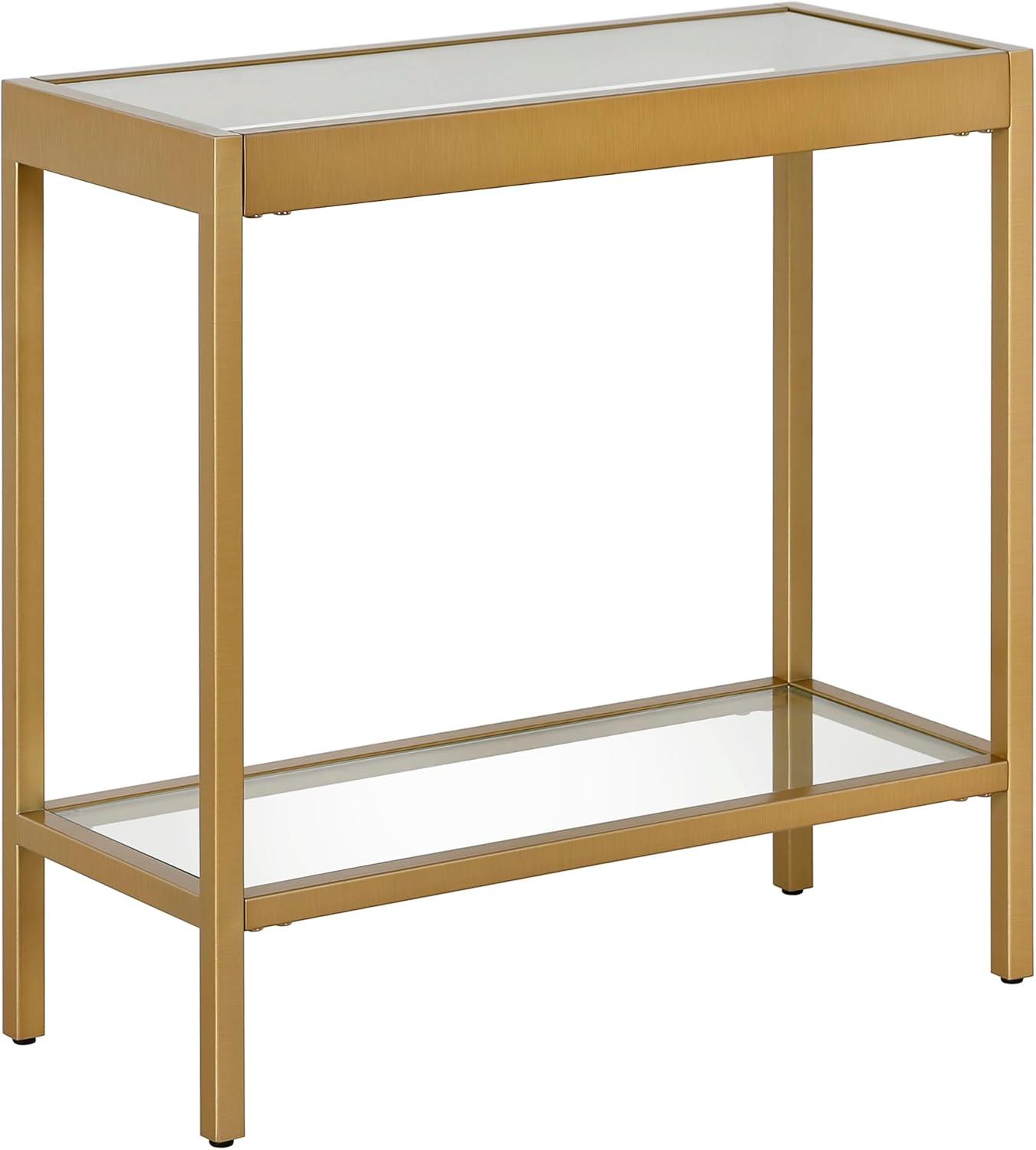 Sleek Brass & Glass 24" Rectangular Side Table with Shelf