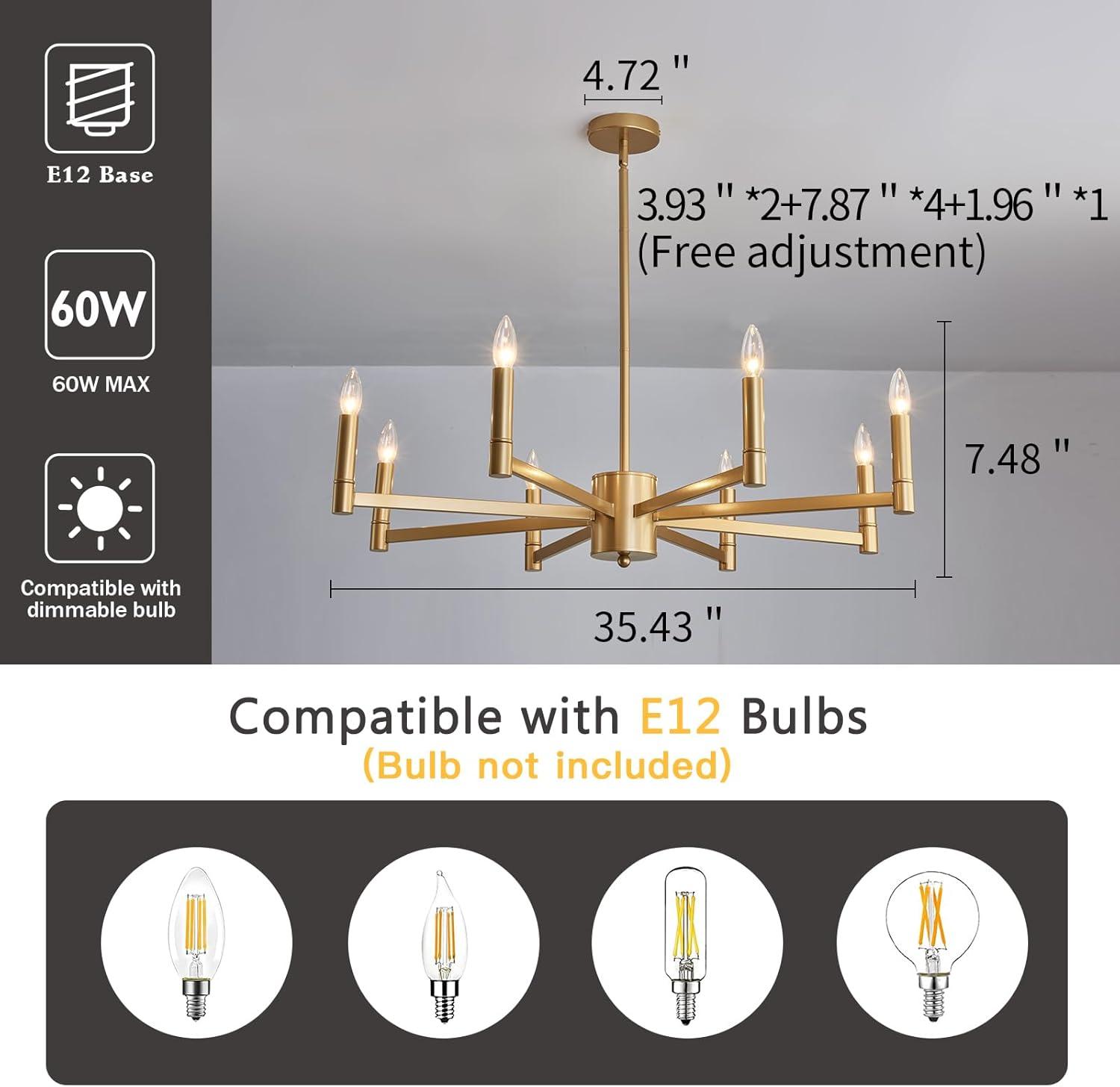 Gold 8-Light Candle Empire Chandelier with Metal Finish