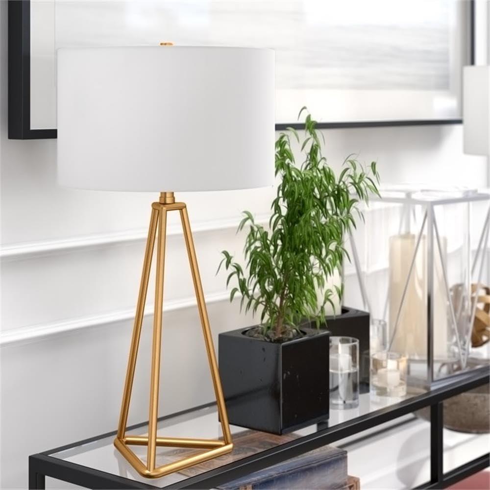 Evelyn&Zoe Gio 26.13" Tall Table Lamp with Fabric Shade in Brushed Nickel/White