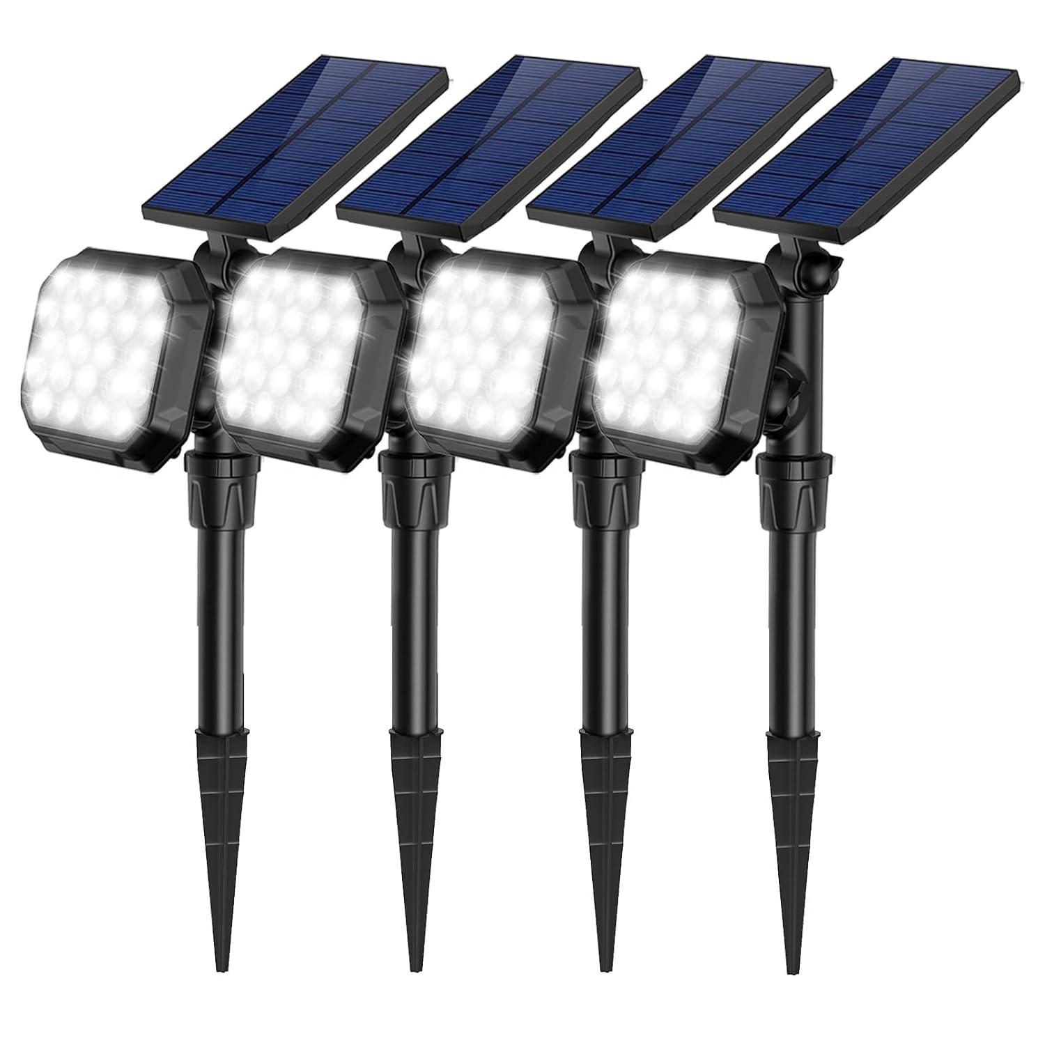 ROSHWEY 2PCS Bright Solar Spotlight Outdoor Waterproof, 700lm Outside Solar Landscape Lights for Yard, Garden, Driveway, Walkway, Lawn, Cool Light
