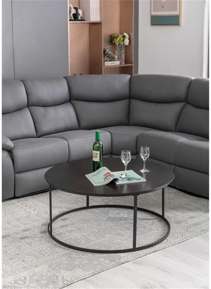 Robertson Round Metal Coffee Table Dark Brown Finish - Boraam: Mid-Century Modern, Pedestal Base, Wood & Iron