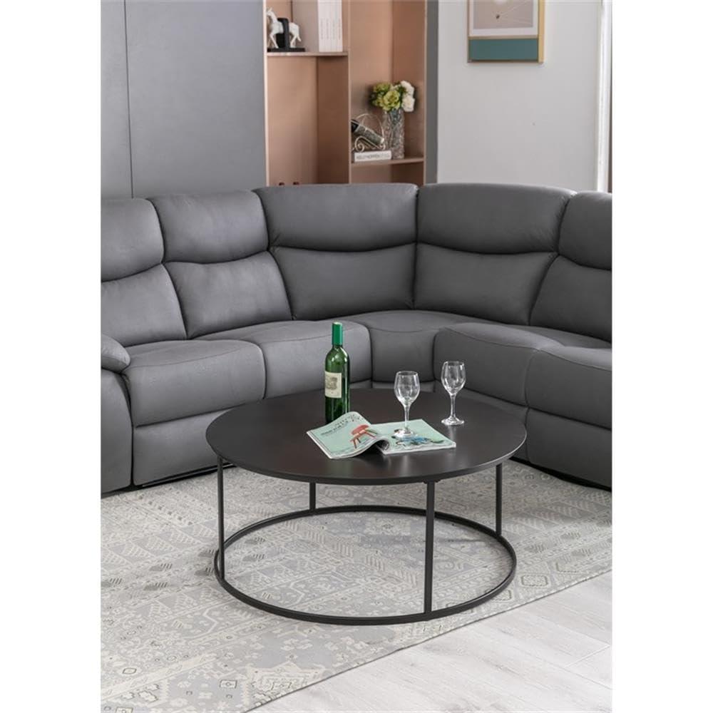 Robertson Round Metal Coffee Table Dark Brown Finish - Boraam: Mid-Century Modern, Pedestal Base, Wood & Iron