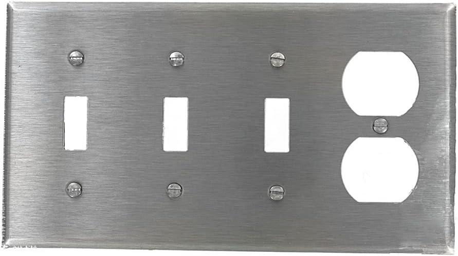 Stainless Steel 4-Gang 3-Toggle 1-Duplex Wallplate