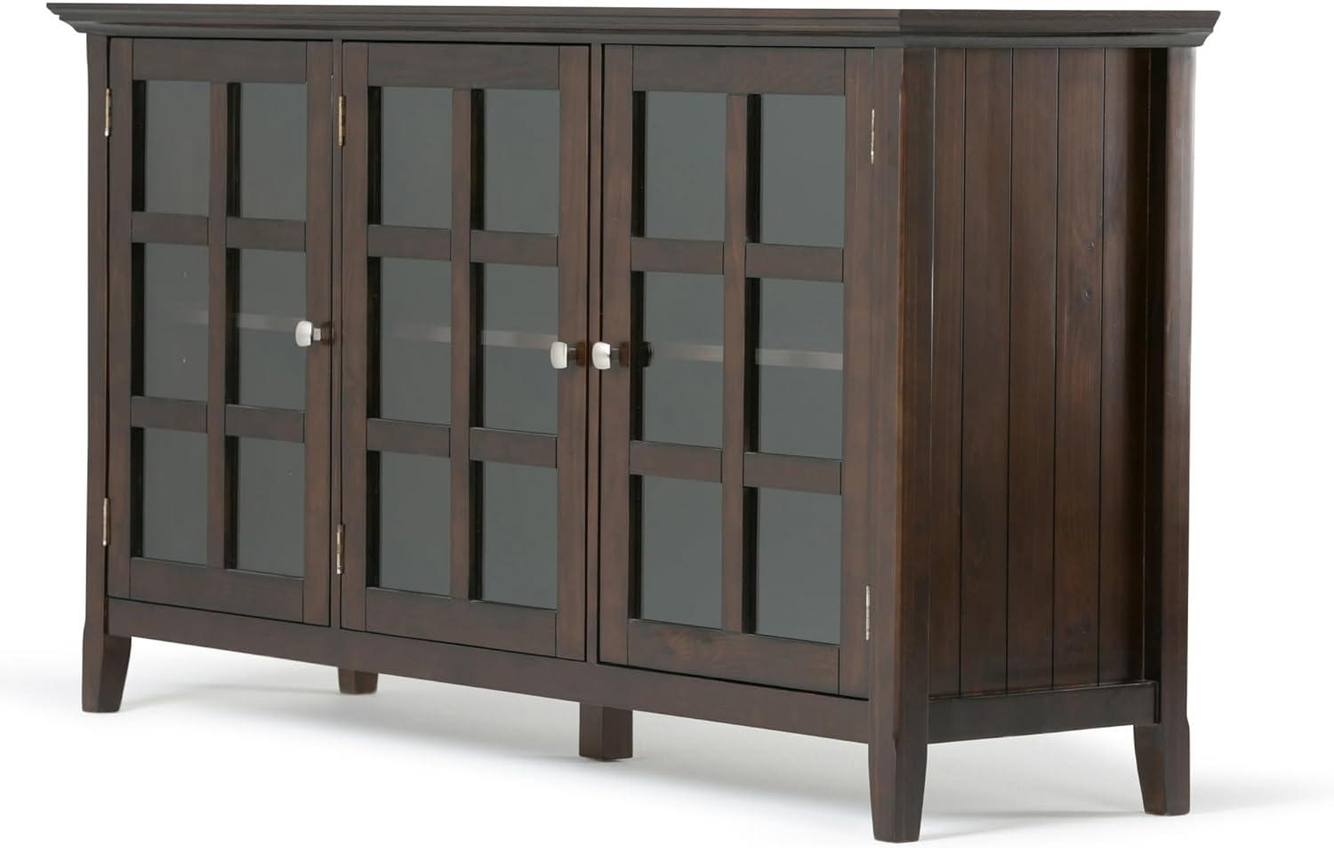 Simpli Home Acadian Solid Wood Wide Storage Cabinet In Brunette Brown