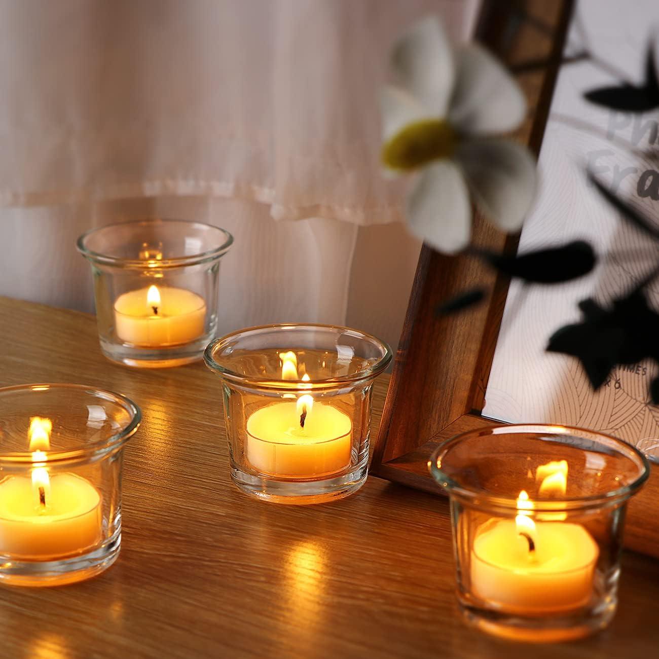 Glass Votive Candle Holders,Tealight Candle Holder for Wedding Holiday Birthday Party Dinner & Home Decor,Set of 12