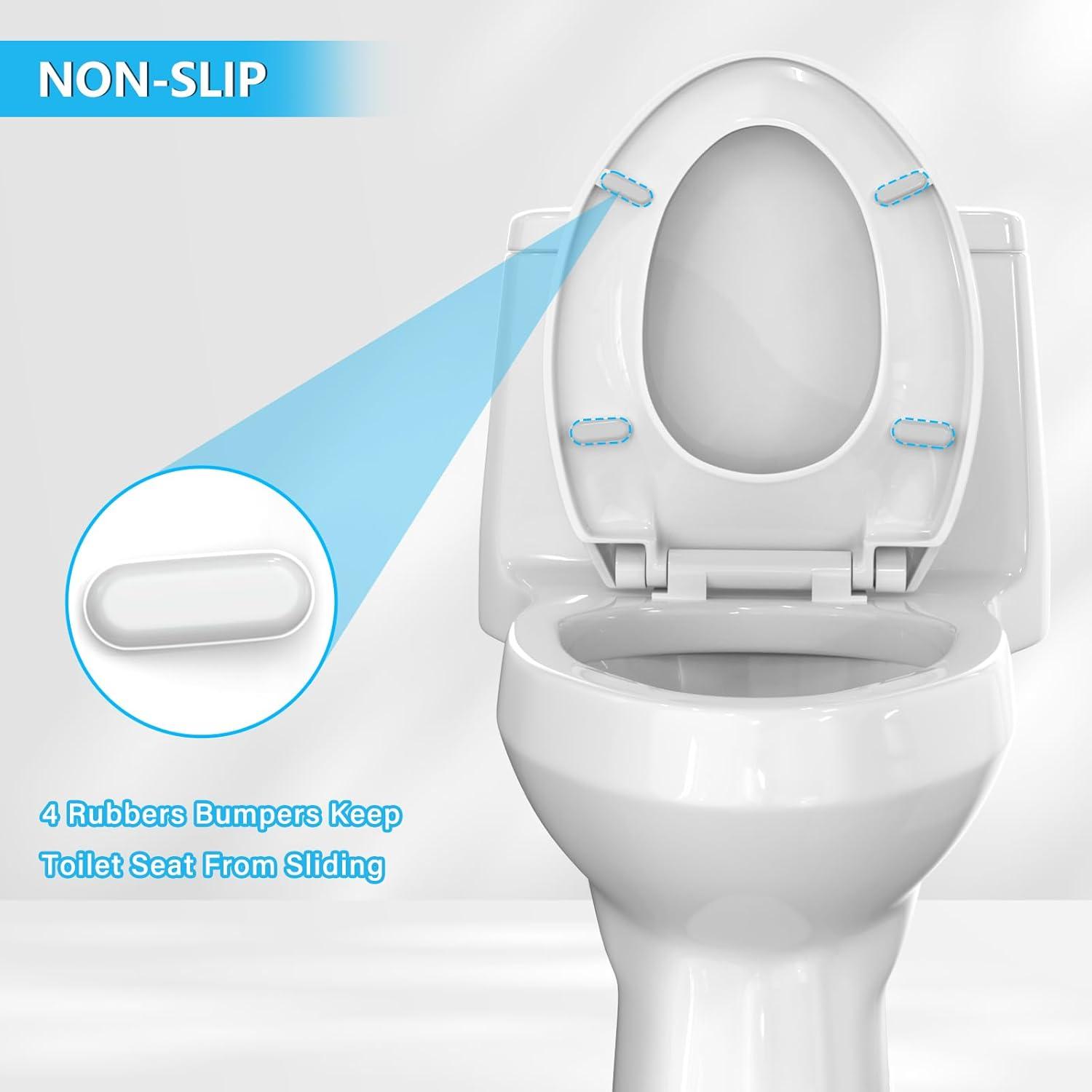 CR108 Toilet Seat, Upgrade Elongated Toilet Seat with Soft Close, Easy Clean, Non Slip, High Performance PP Material, White, 18.5"