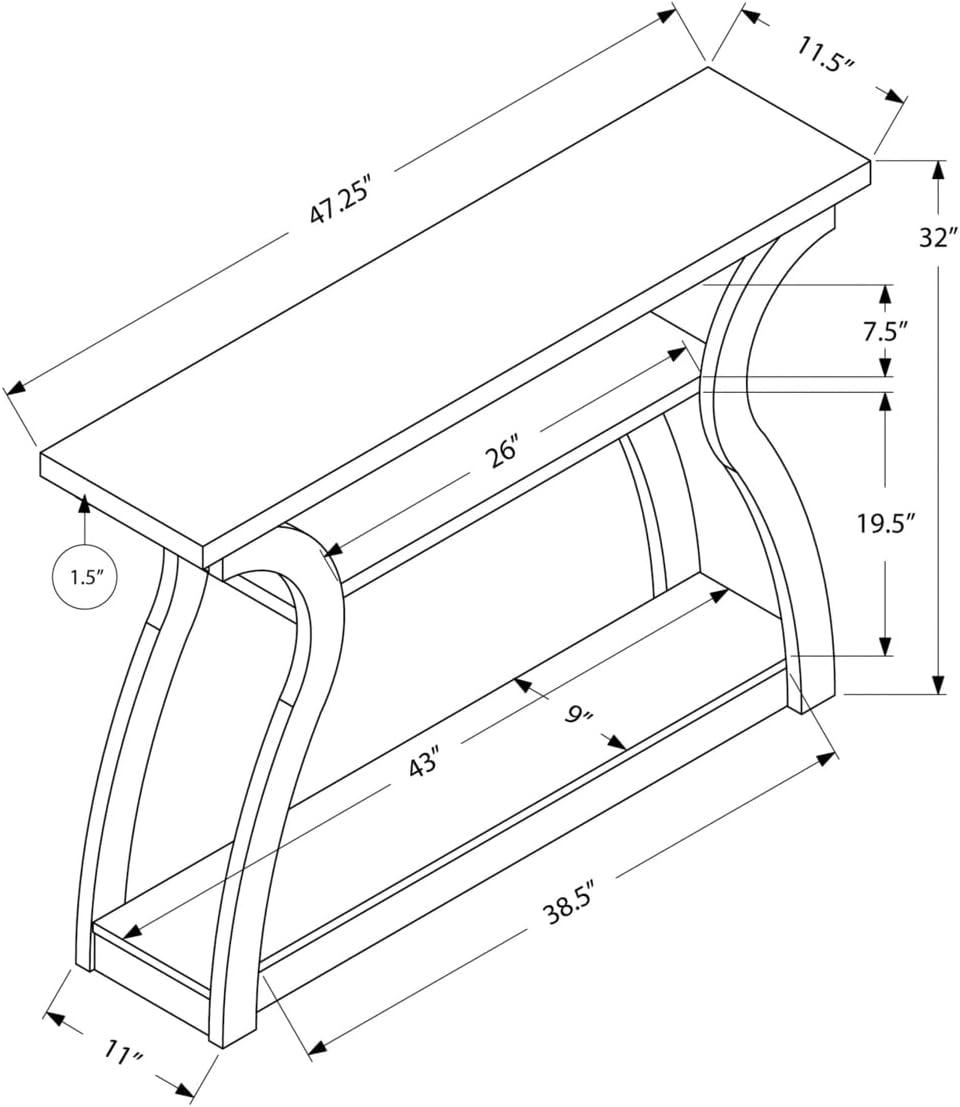 Black Rectangular MDF Console Table with Storage