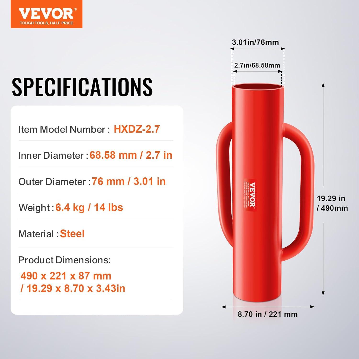 VEVOR Fence Post Driver with Handles, 4.11 in Inner Diameter T Post Pole Pounder, 22LB Heavy Duty Carbon Steel Hand Post Rammer, Farm Fencing Hole Digger for U Channel, Sign Pole, Wooden Post, Red