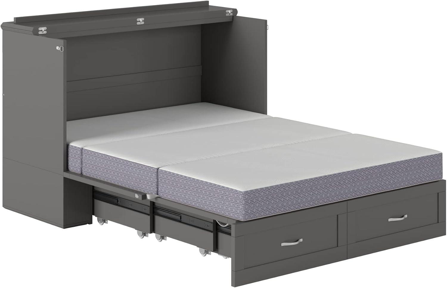 AFI Hamilton Full Solid Wood Murphy Bed Chest with Built-In Charger in Gray
