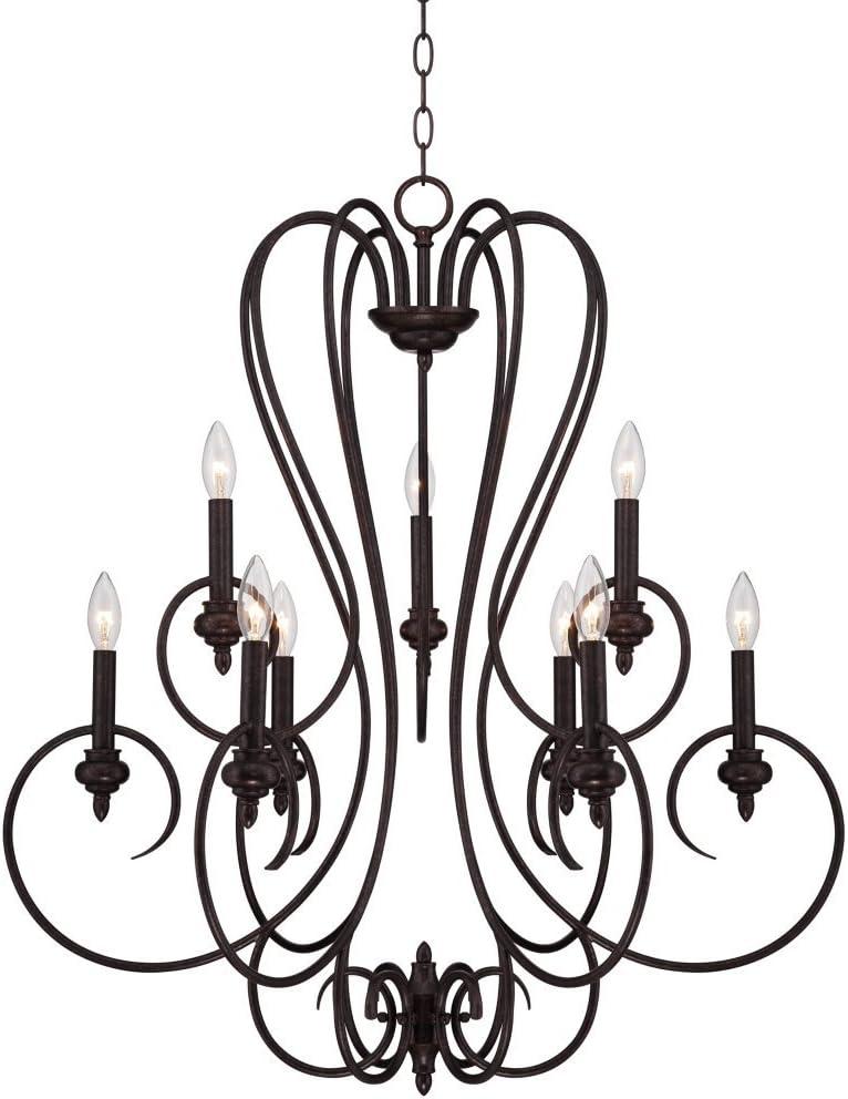 Elegant Bronze Scroll 33" Chandelier with 9 Candle Lights