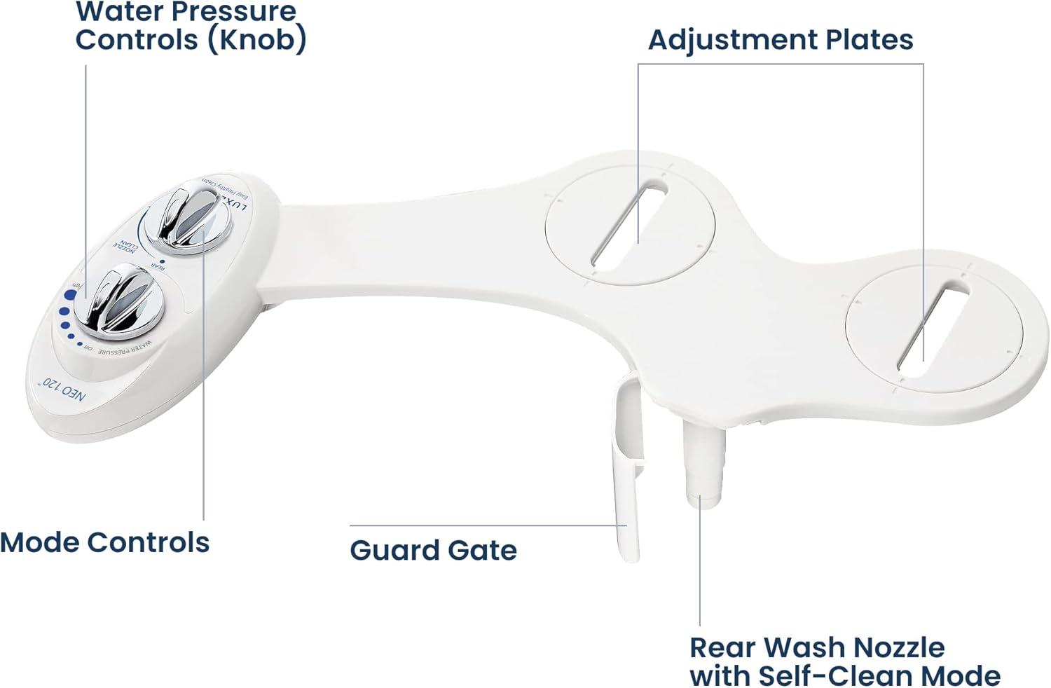 NEO 120 Mechanical Bidet Attachment White - LUXE Bidet: Hygienic Wash, Easy Install, Non-Electric, Ceramic Core