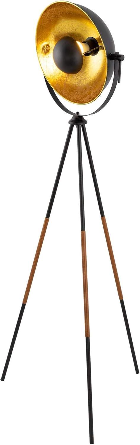 Kira Home Sulis 58" Tripod LED Floor Lamp + 9W bulb (/), Leather Accent Legs, Satellite Style Shade, Black