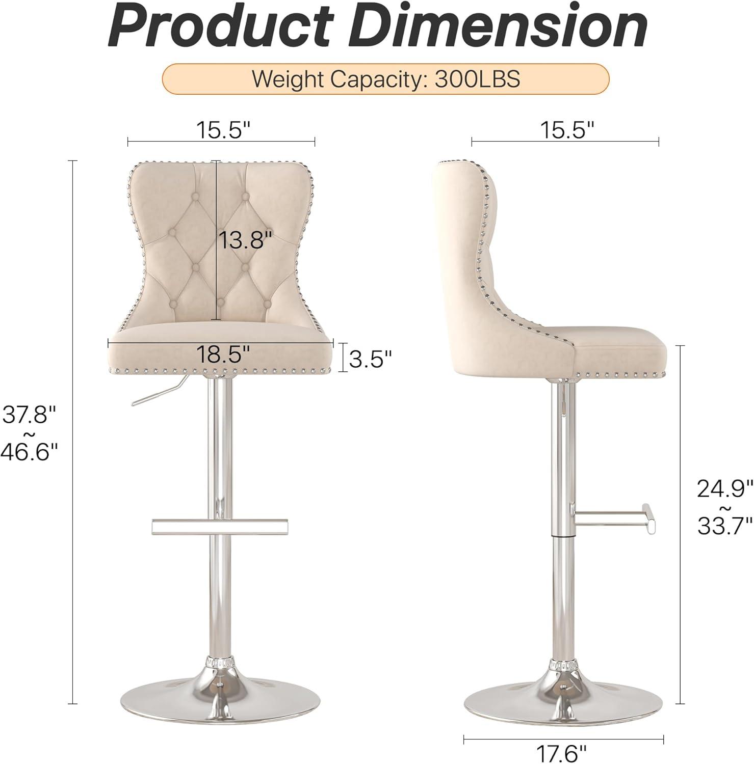 Sesslife Bar Stools with Back Set of 2, 360° Swivel Upholstered Thickened Velvet Fabric High Barstool with Golden Nail Trim, Adjustable Seat Height, Counter Height Bar Chairs for Kitchen Island, Blue