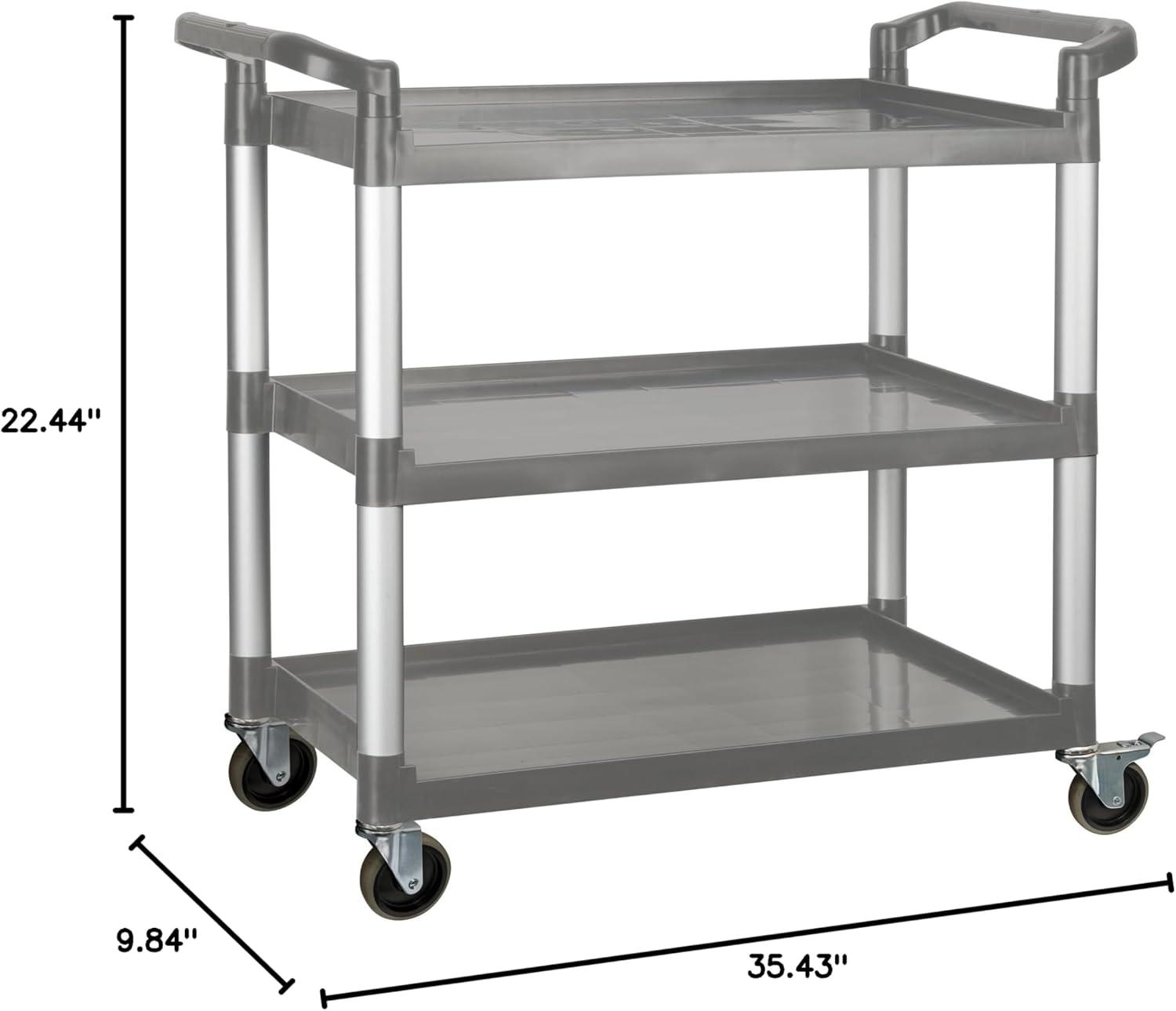 Gray Polypropylene 3-Shelf Utility Cart with Aluminum Support