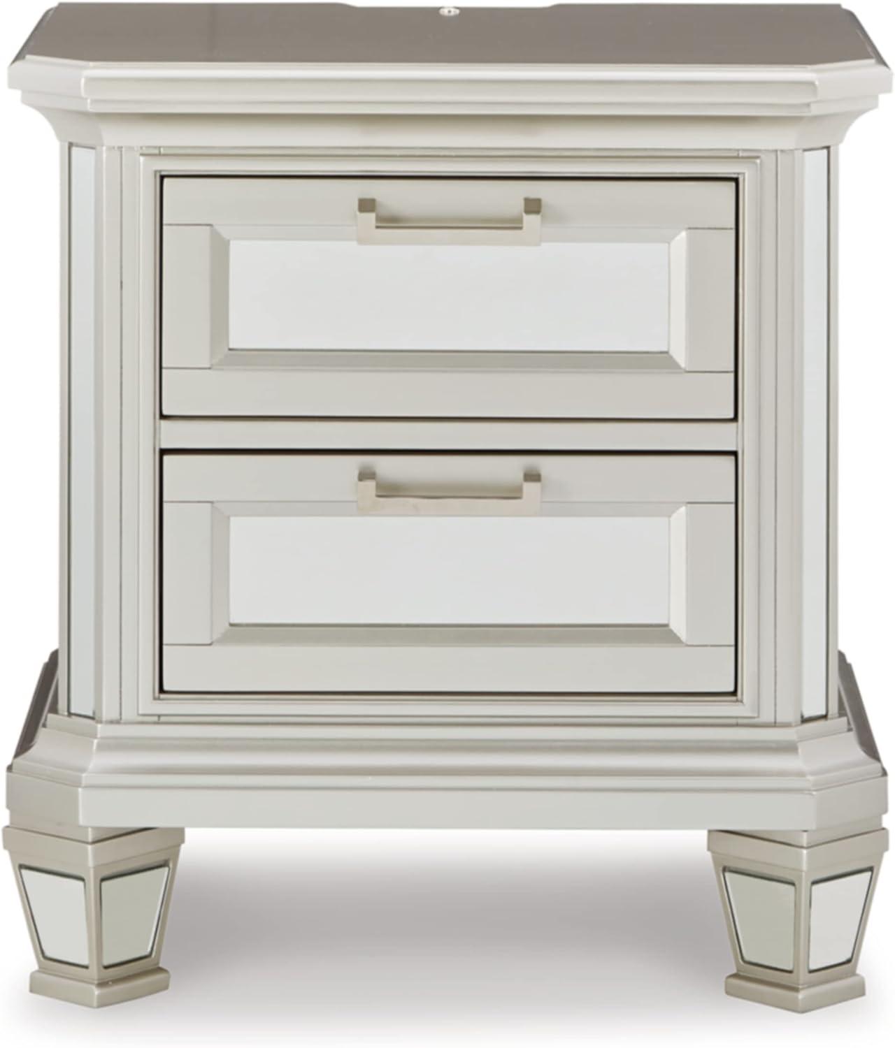 Lindenfield Contemporary 2-Drawer Silver Nightstand with USB Ports