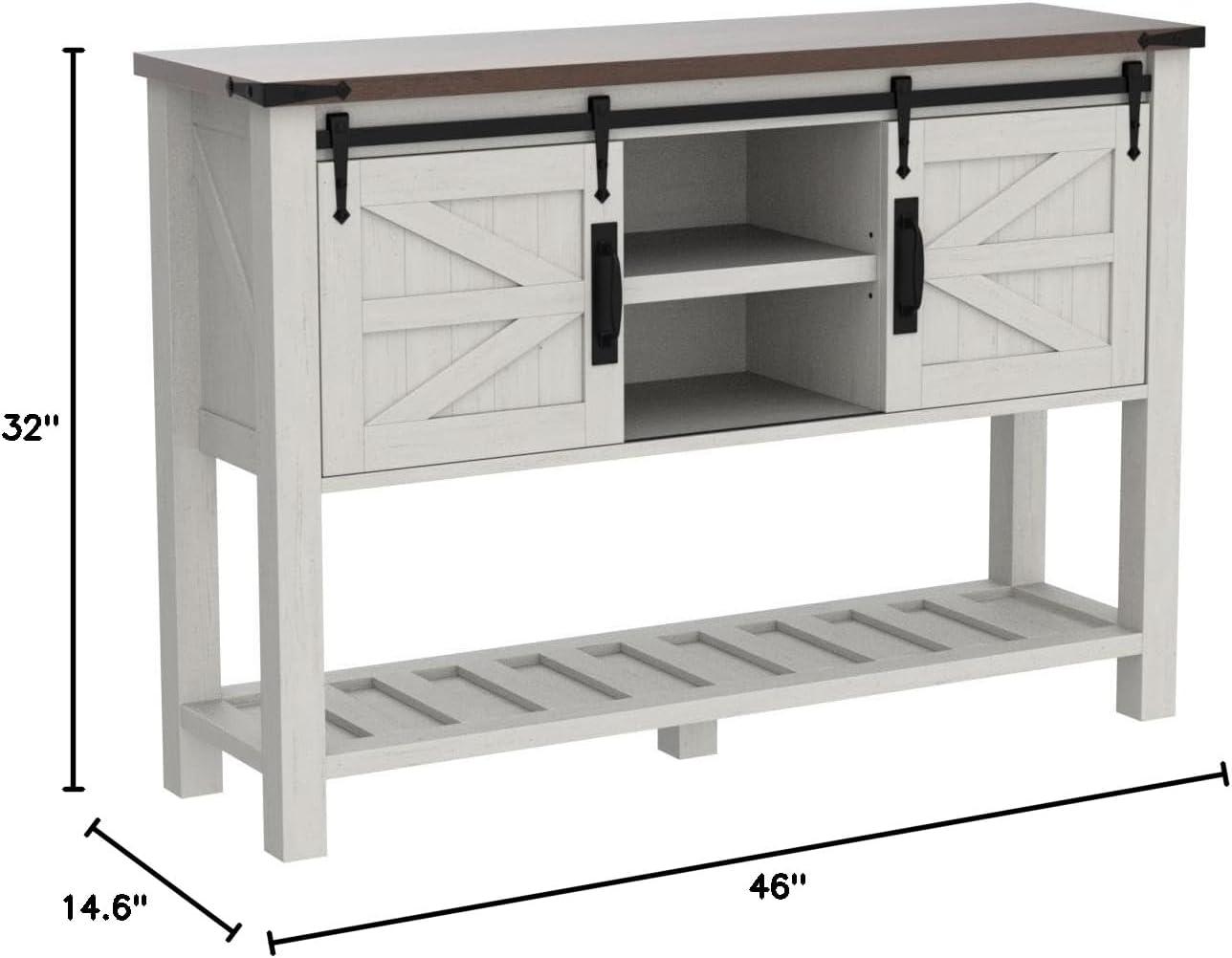 OKD Entryway Table with Sliding Barn Doors, 46" Farmhouse Console Table with Storage Shelf, Rustic Sofa Table Behind Couch for Hallway, Entry Way, Living Room, Foyer, Antique White