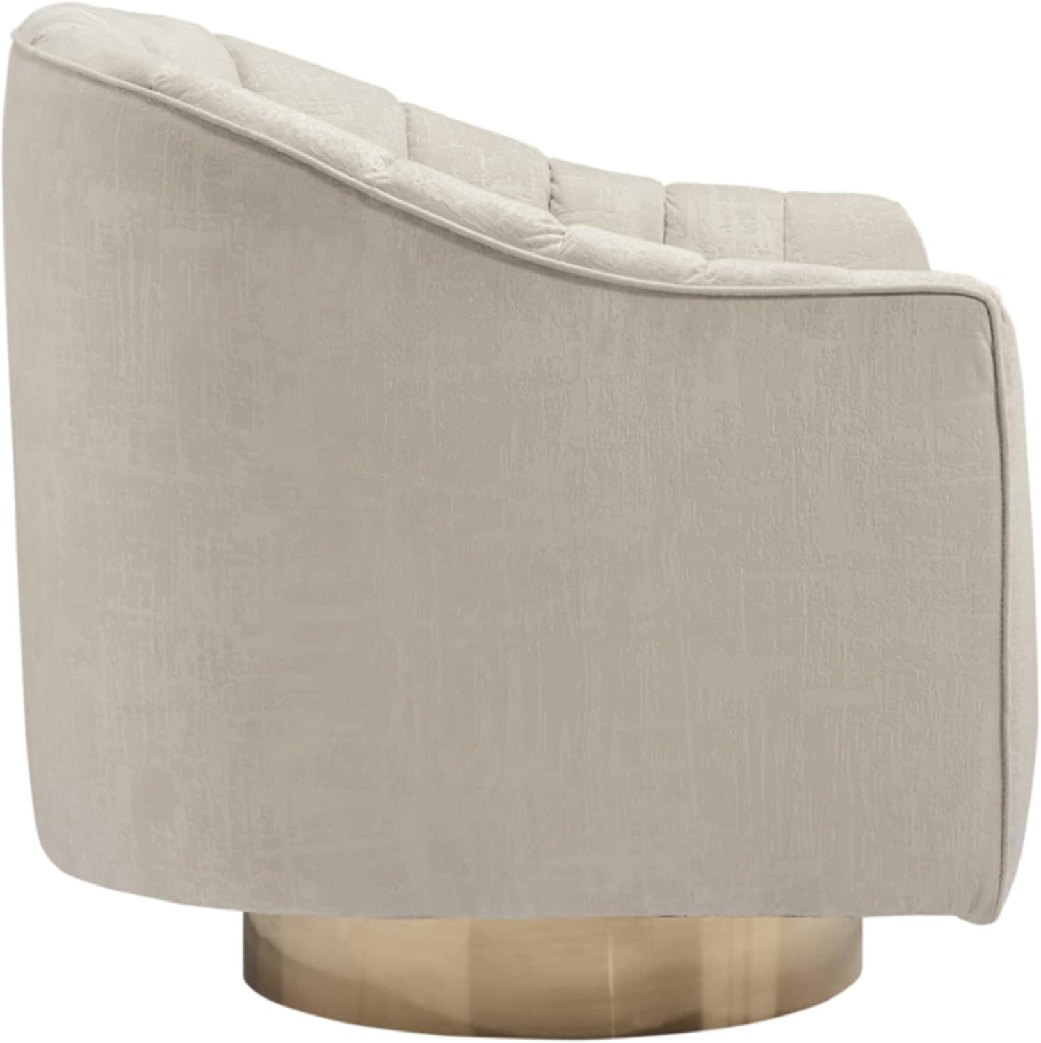 Beige Velvet Barrel Swivel Accent Chair