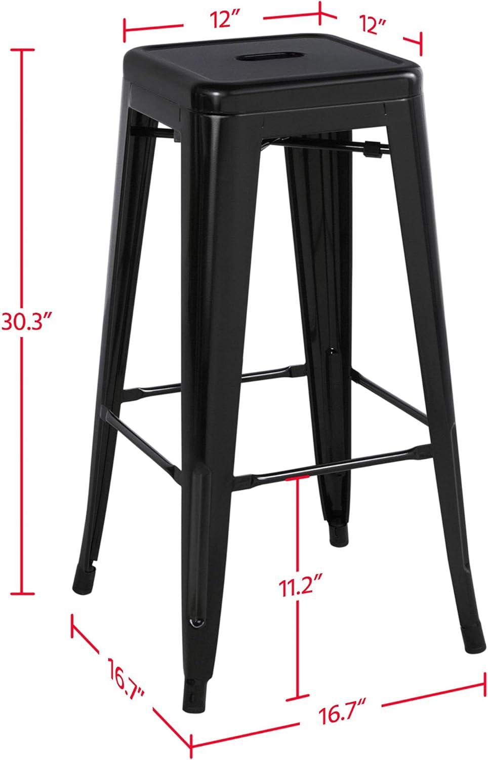 Dkelincs Upgrade Stackable Metal Bar Stools - Set of 4 Counter Height Barstools for Indoor/Outdoor Use - Backless Bar Chairs with Footrest (Black, 30")