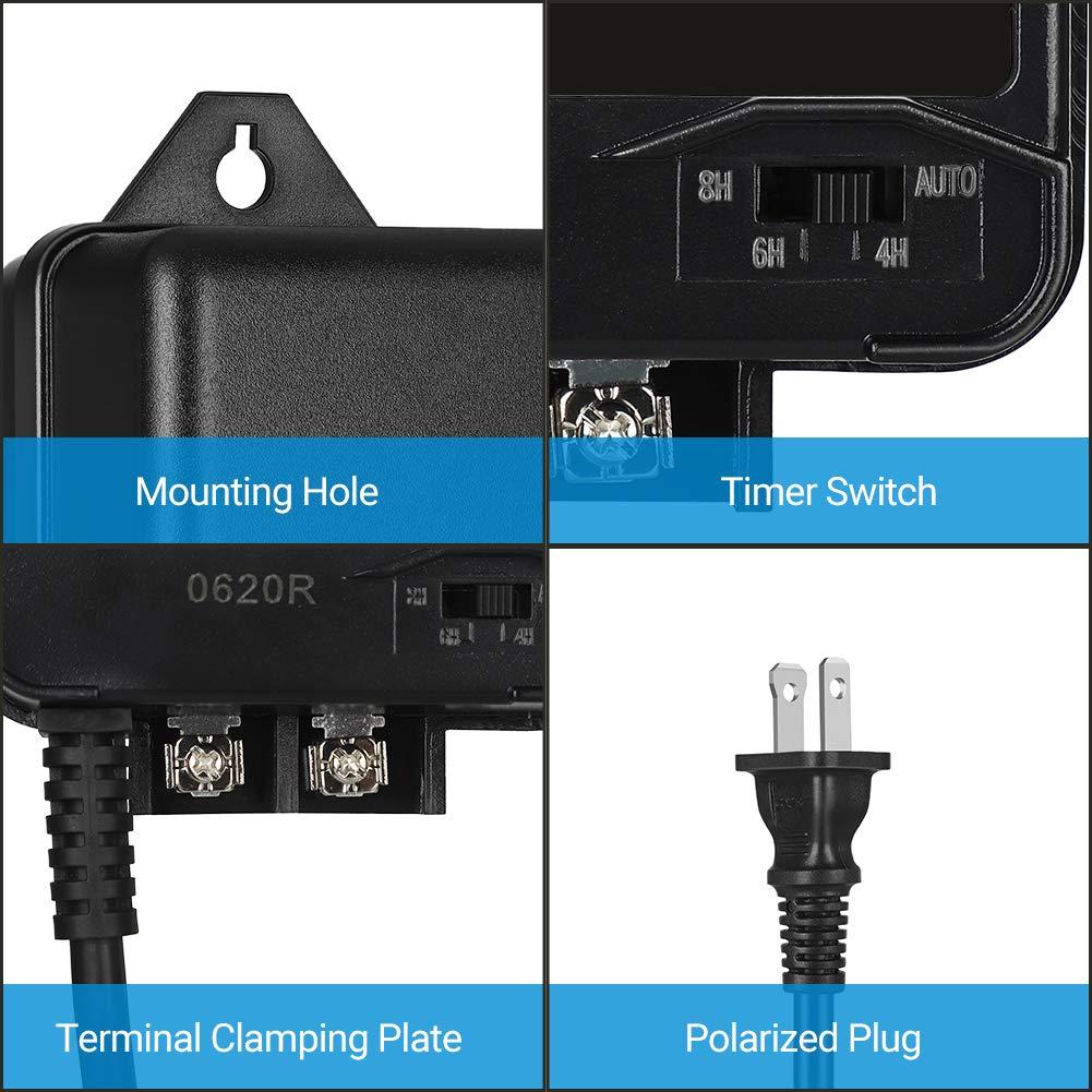 DEWENWILS 60W Low Voltage Transformer with Timer and Photocell Light Sensor, AC 120V to 12V Weatherproof for Outdoor Landscape Lighting