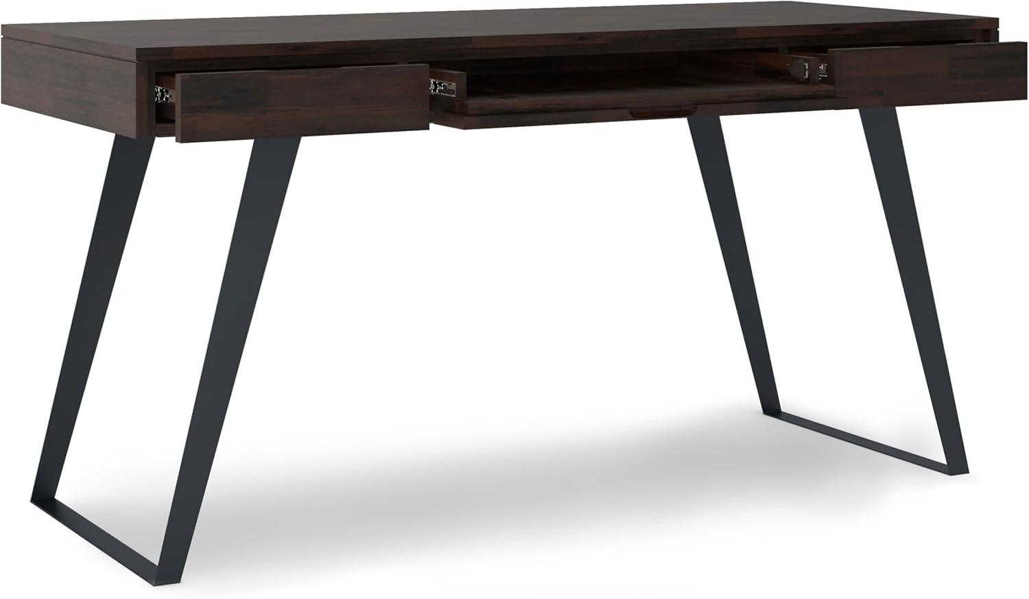 Simpli Home Lowry Solid Acacia Wood Desk In Distressed Hickory Brown